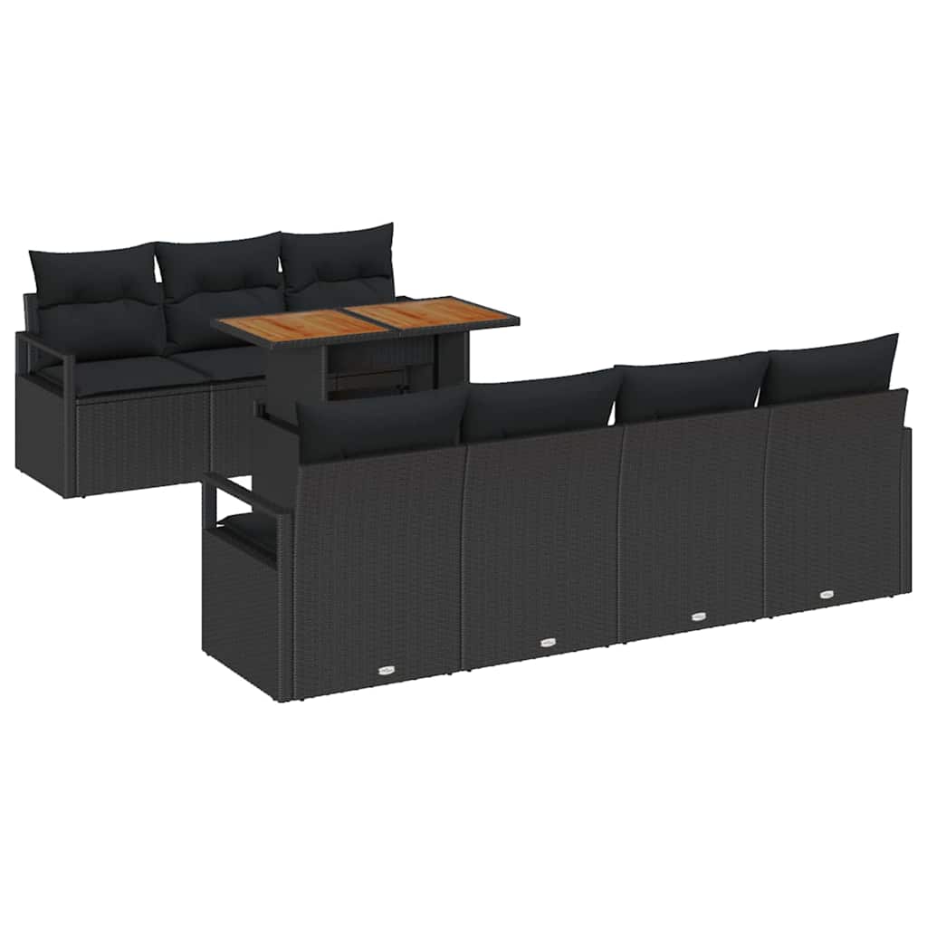 Garten-Sofa-Set mit Speicher 8 pcs Schwarz Poly Rattan